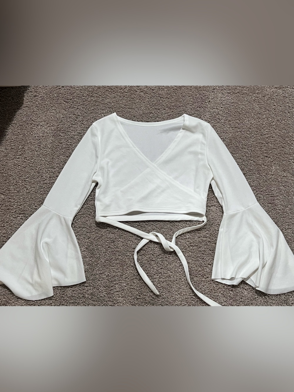 NWOT White Wrap Crop Top with Bell Sleeves